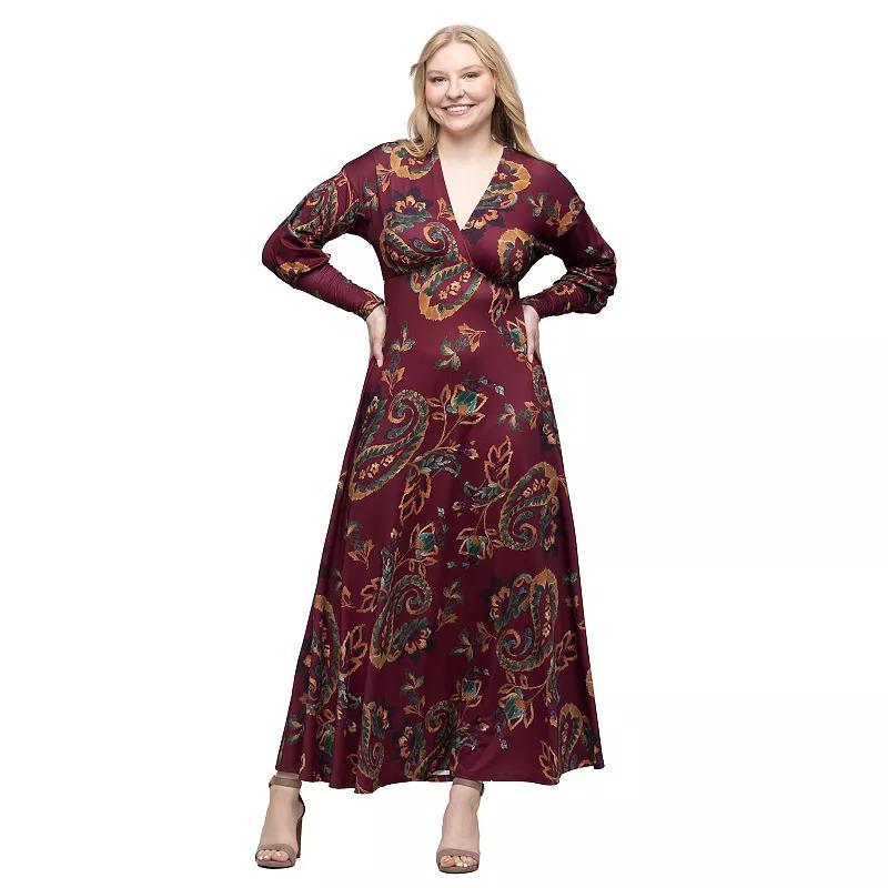 Womens 24Seven Comfort Apparel Bishop Sleeve A-Line Maxi Dress Red Team Product Image