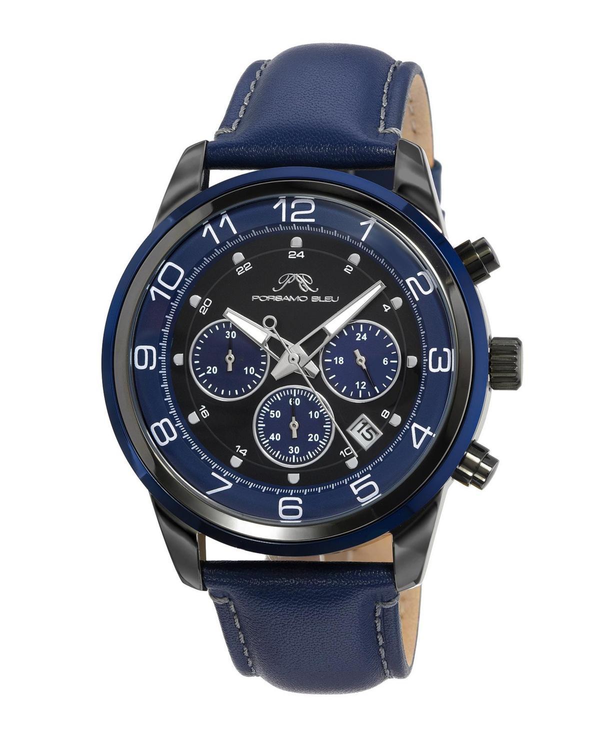 Porsamo Bleu Mens Arthur Genuine Leather Band Watch 1091DARL - Blue Product Image