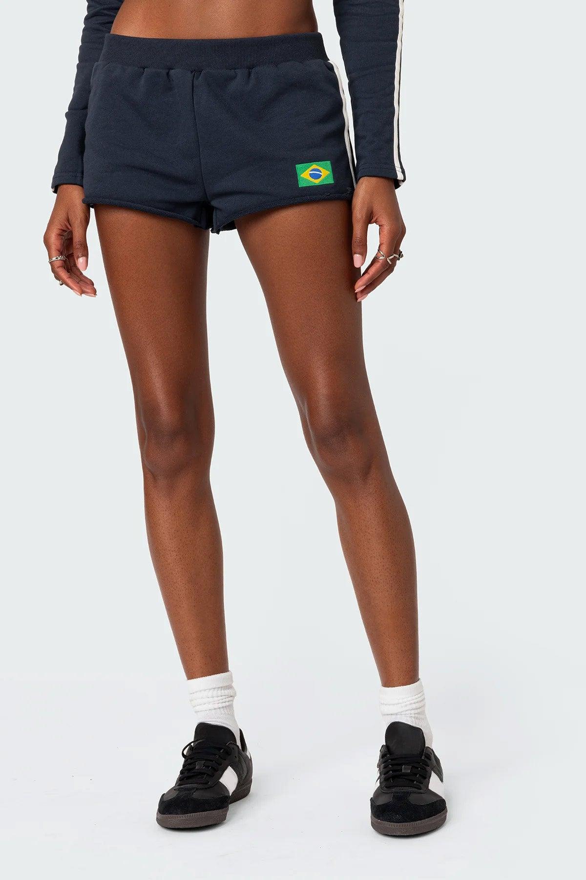 EDIKTED Embroidered Brazil Flag Sweat Shorts Product Image