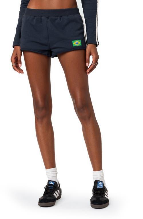 EDIKTED Embroidered Brazil Flag Sweat Shorts Product Image