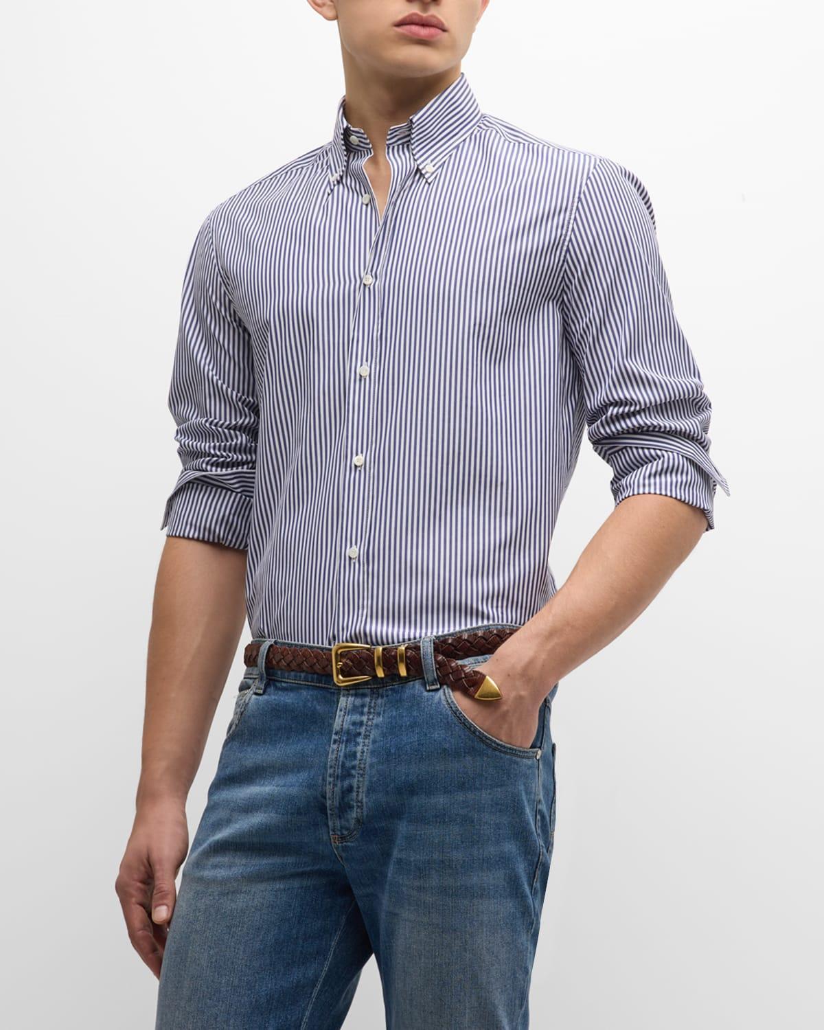 Mens Cotton Stripe-Print Button-Down Shirt Product Image