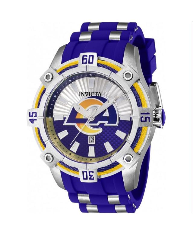 Invicta Mens 43324 Nfl Los Angeles Rams Quartz 3 Hand Blue, Silver, Orange, Yellow Dial Watch - Silver Product Image