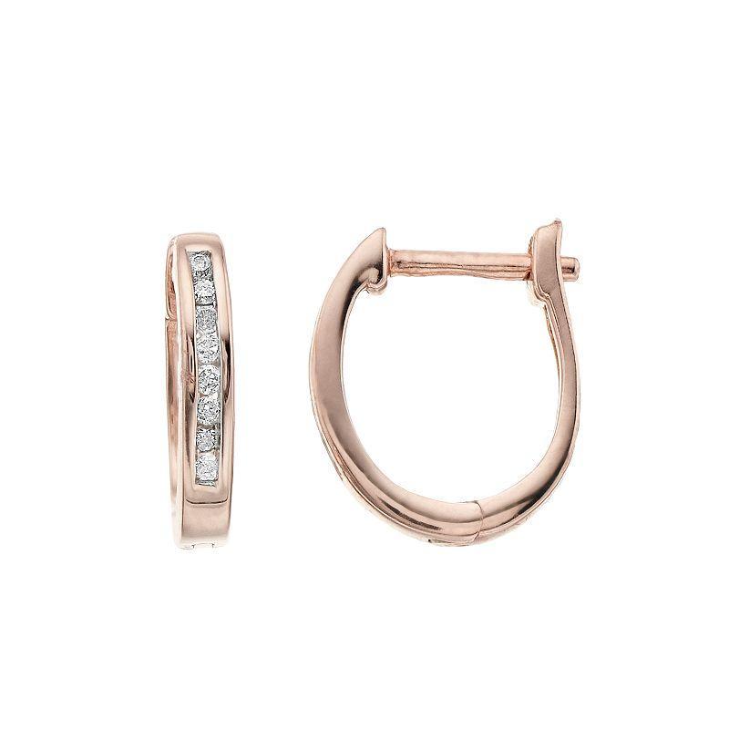 Sterling Silver 1/10 Carat T.W. Diamond Hoop Earrings, Womens, Pink Tone Product Image