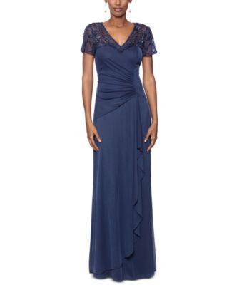 Xscape Womens Sequined Mesh-Sleeve Gown Product Image