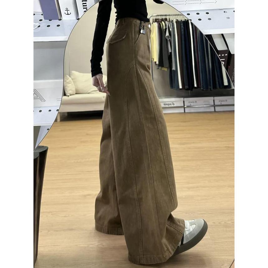 High Waist Washed Wide Leg Jeans Product Image