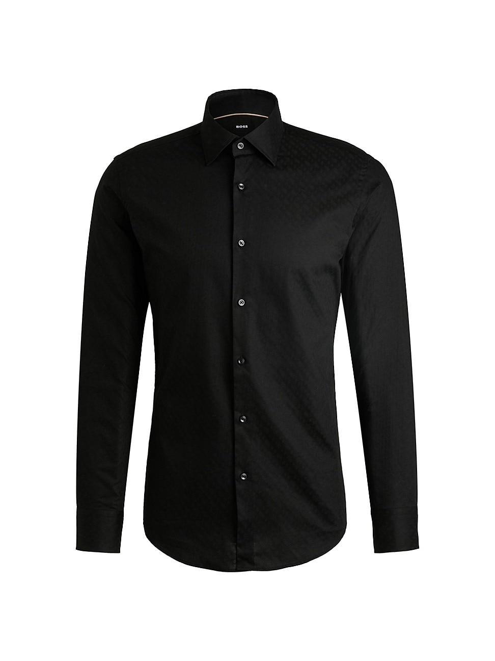 Mens Slim-Fit Shirt in Italian Cotton with Jacquard Monograms Product Image