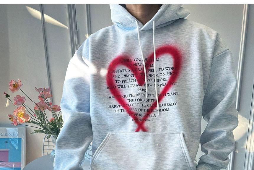 Heart Print Lettering Loose-Fit Hoodie Product Image