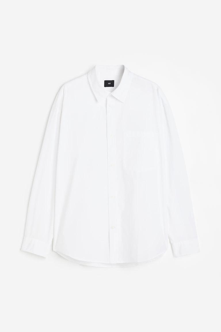 H & M - Oversized Fit Poplin Shirt - White Product Image