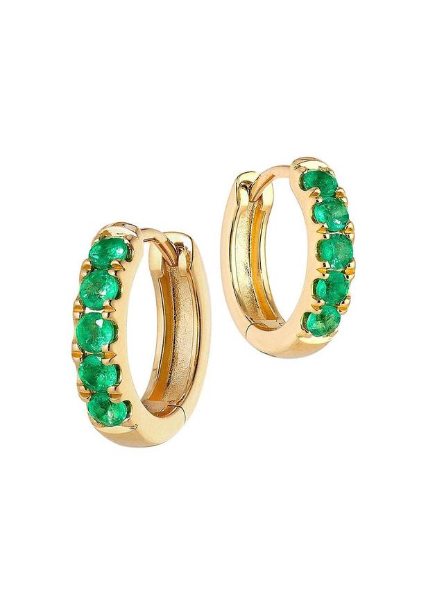 Womens Chubby 14K Yellow Gold & Emerald Huggie Earrings Product Image