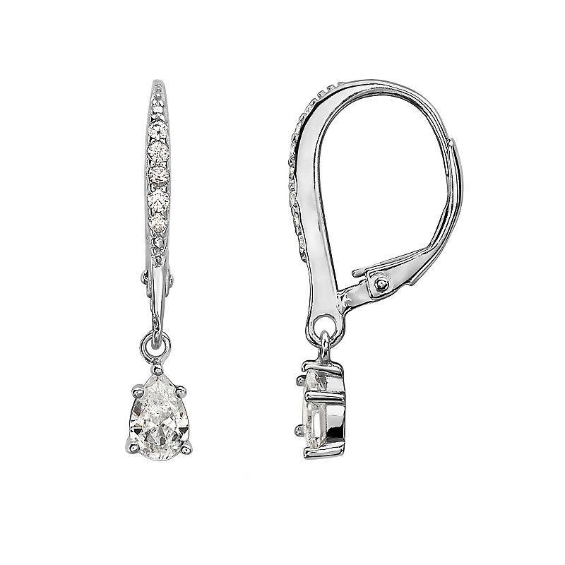 Sterling Silver Cubic Zirconia Drop Earrings, Womens, White Product Image