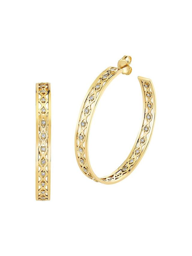 Womens Large 14K Yellow Gold & 0.688 TCW Diamonds Fishnet Hoop Earrings Product Image