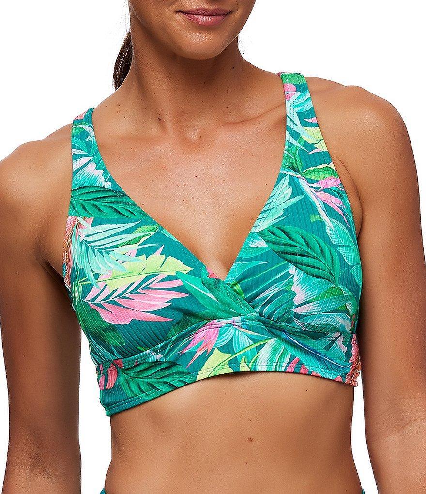 Next by Athena Kalani Tropical Print Ribbed V-Neck D-Cup Sports Bra Swim Top Product Image