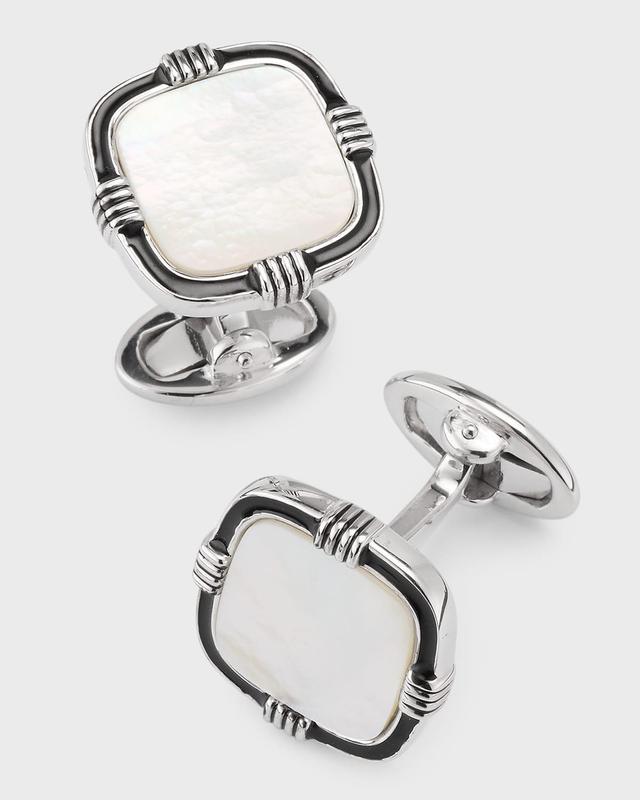 Mens 925 Sterling Silver Mother Of Pearl Cufflinks - Silver Product Image