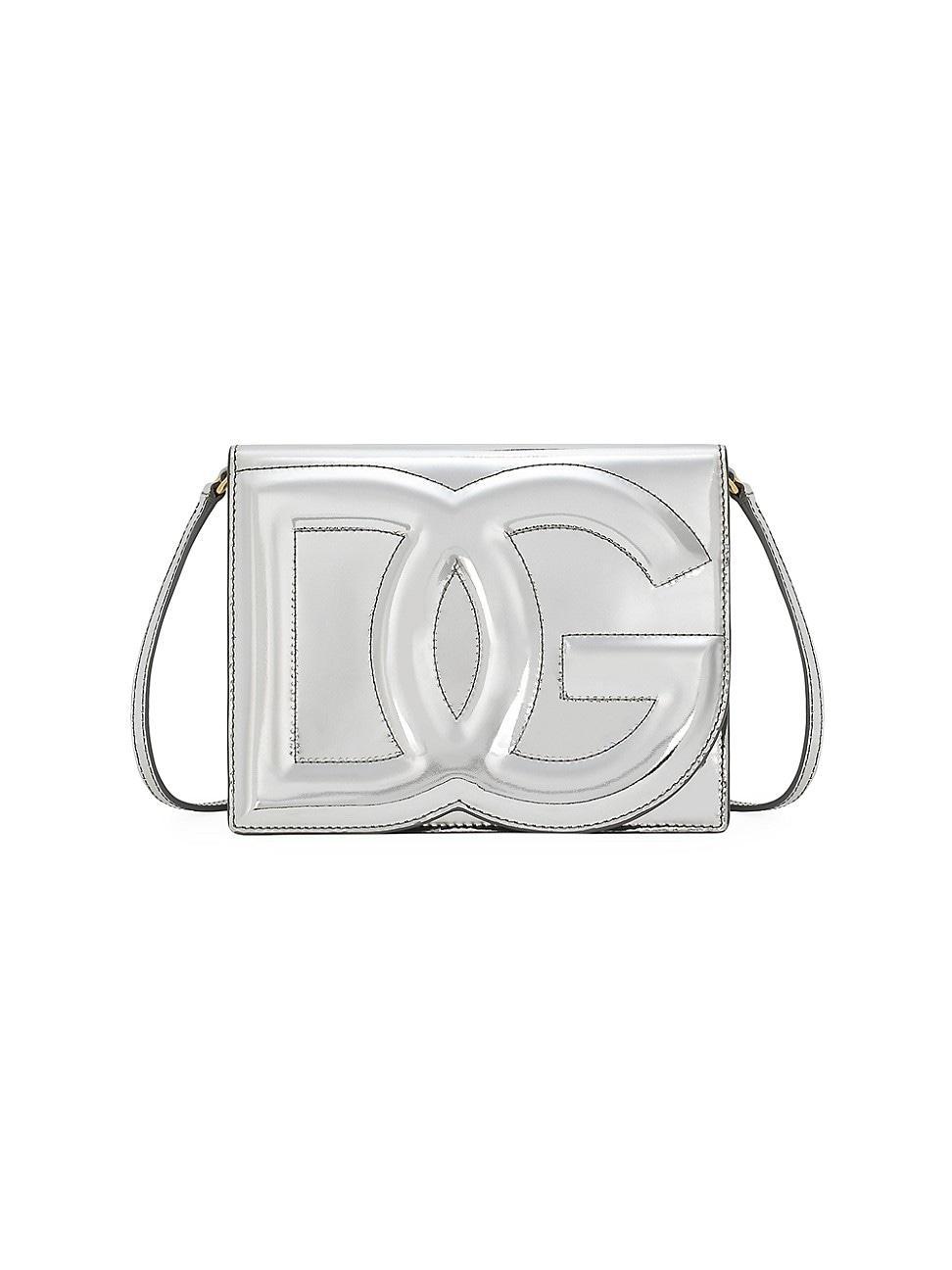 Womens DG Flap Metallic Leather Crossbody Bag Product Image