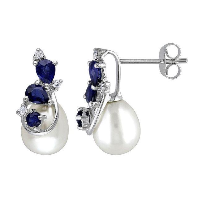 Stella Grace 10k White Gold Sapphire & Freshwater Cultured Pearl Earrings, Womens, Multicolor Product Image