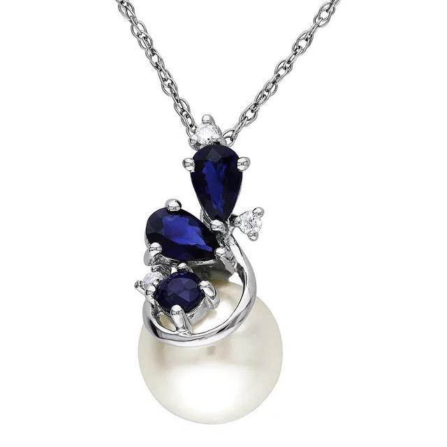 Stella Grace 10k White Gold Sapphire & Freshwater Cultured Pearl Pendant, Womens Multicolor Product Image