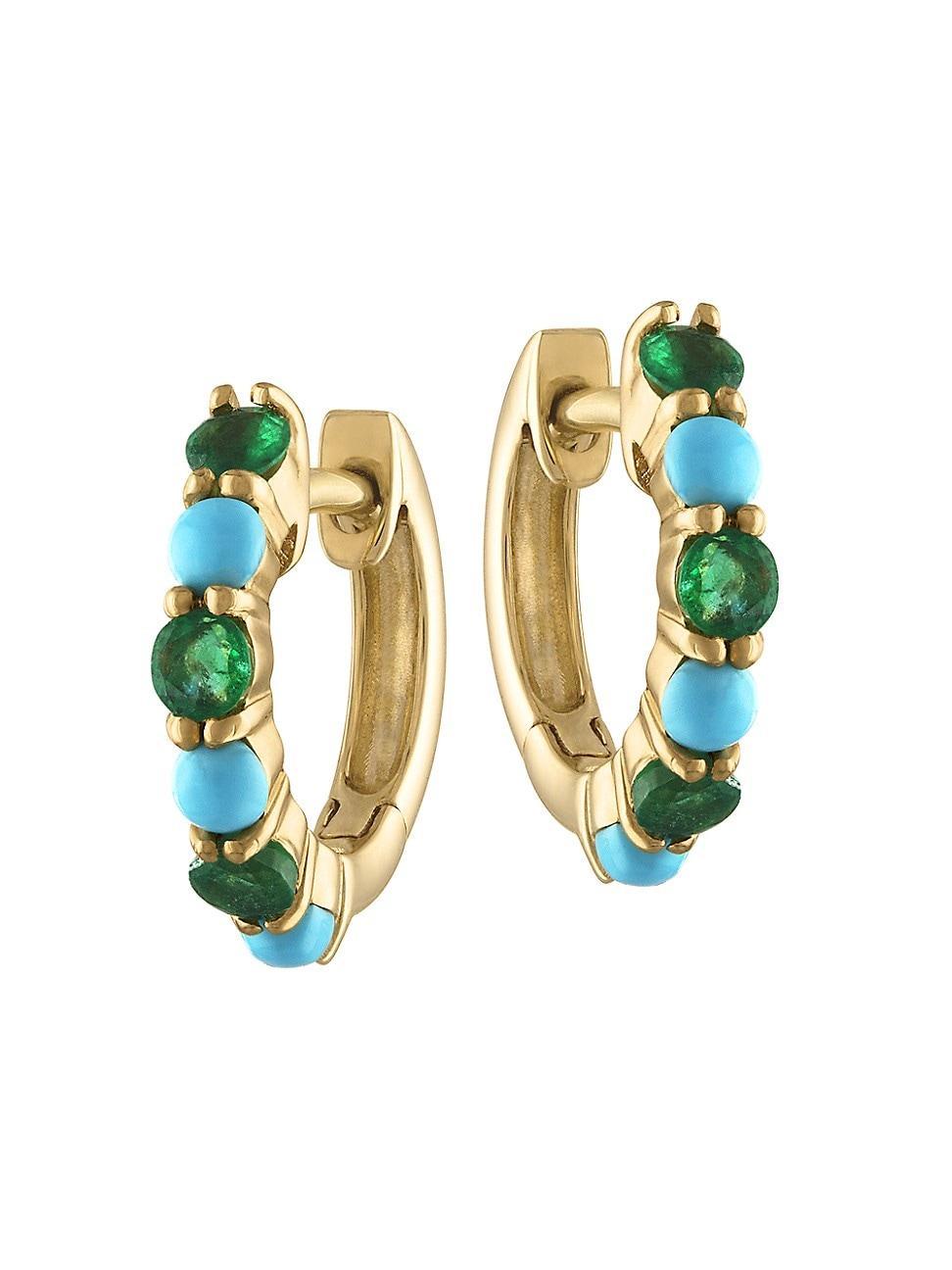 Womens 14K Yellow Gold & Multi-Gemstone Huggie Hoop Earrings Product Image