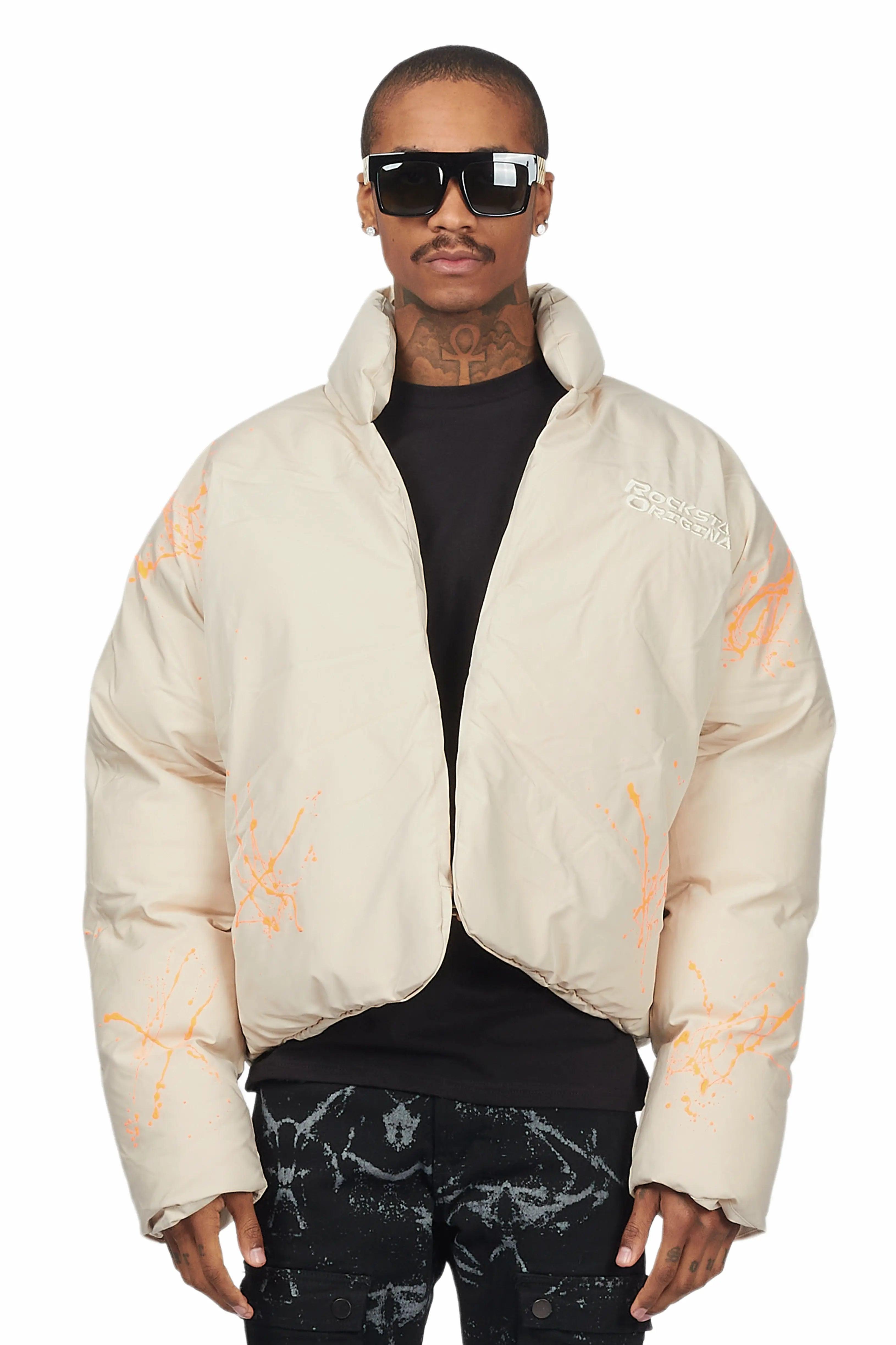 Rabbie Beige/Orange Puffer Jacket Male Product Image