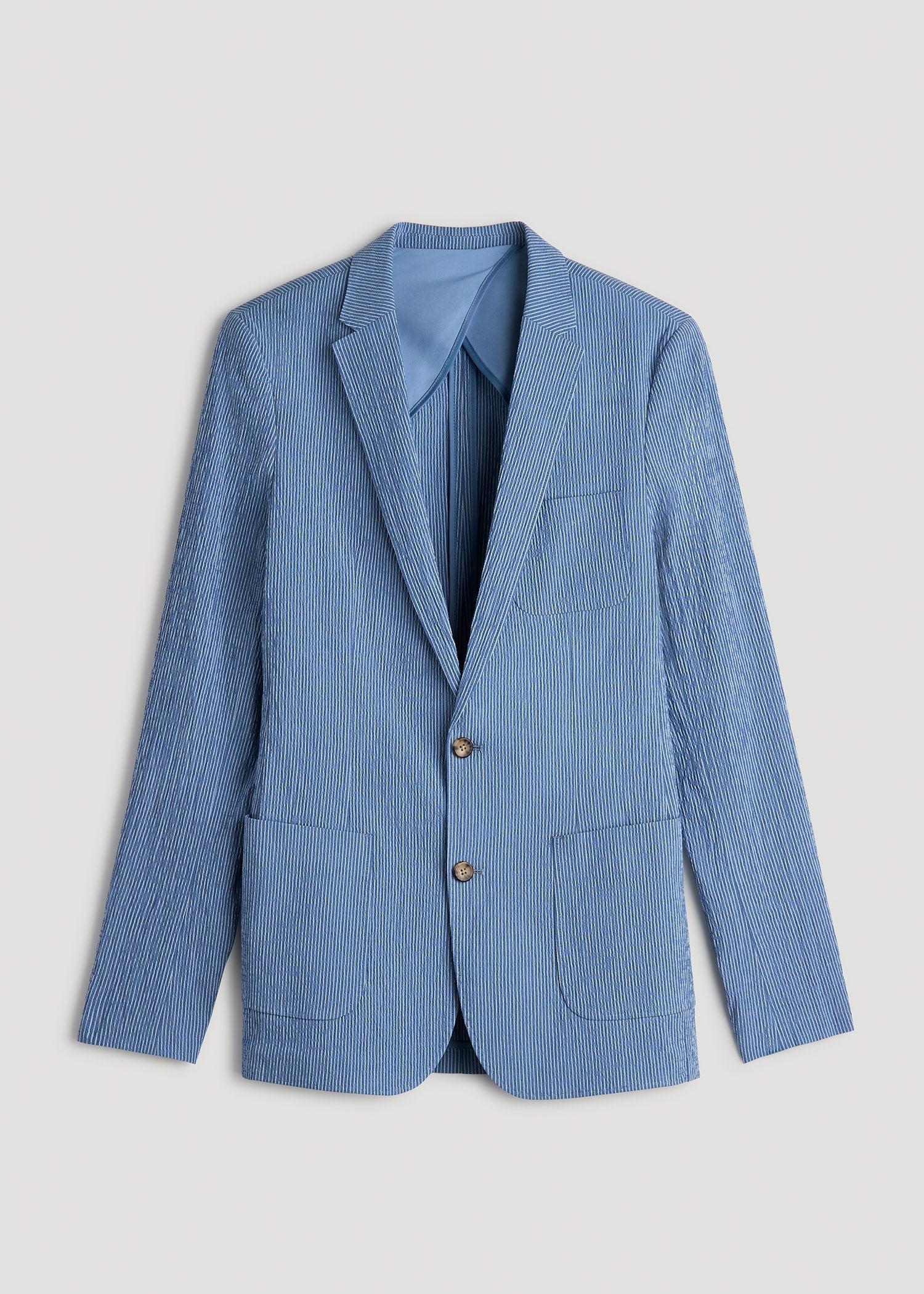 Stretch Seersucker Blazer for Tall Men in Tonal Blue Stripe Product Image