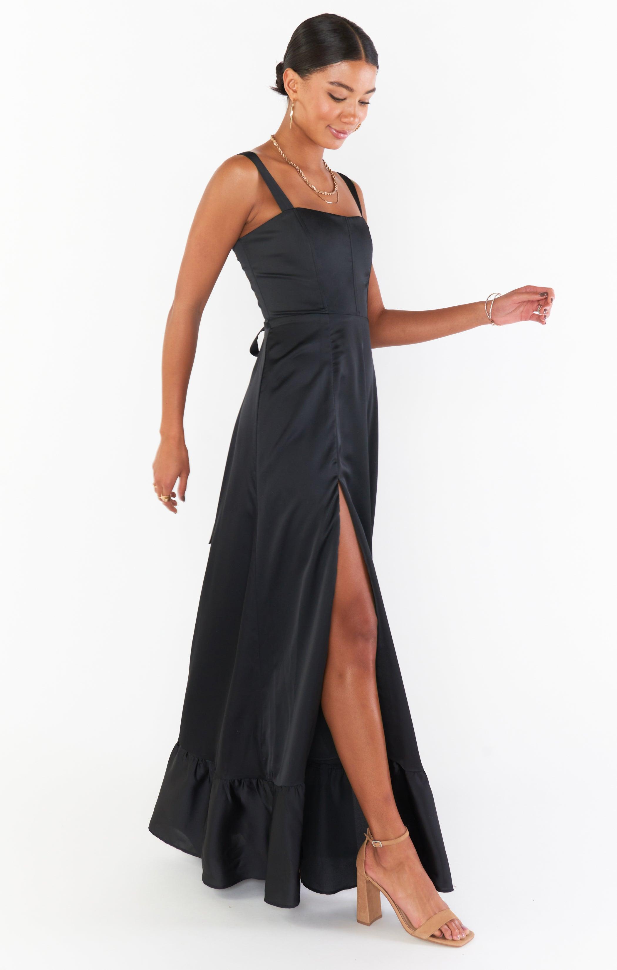 Clarissa Corset Dress ~ Black Luxe Satin Product Image