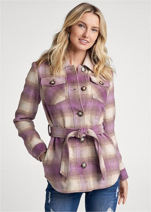 Plaid Shacket With Belt Product Image