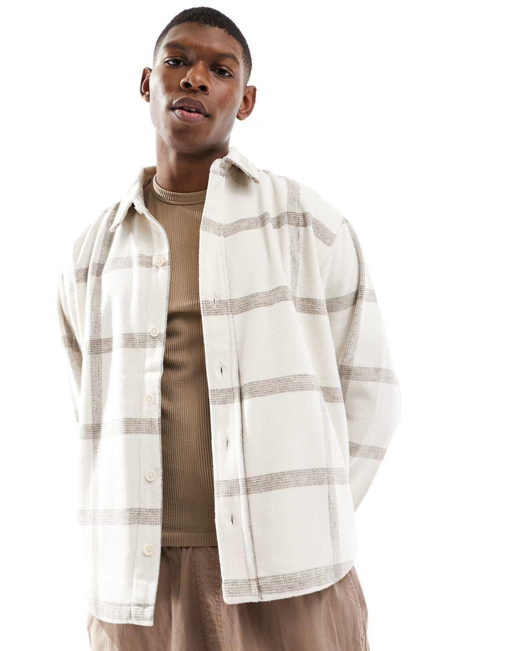 Pull&Bear flannel check shirt in white Product Image