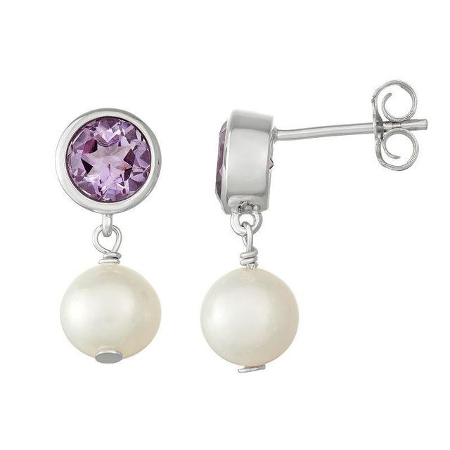 Sterling Silver Amethyst & Freshwater Cultured Pearl Drop Earrings, Womens, Purple Product Image