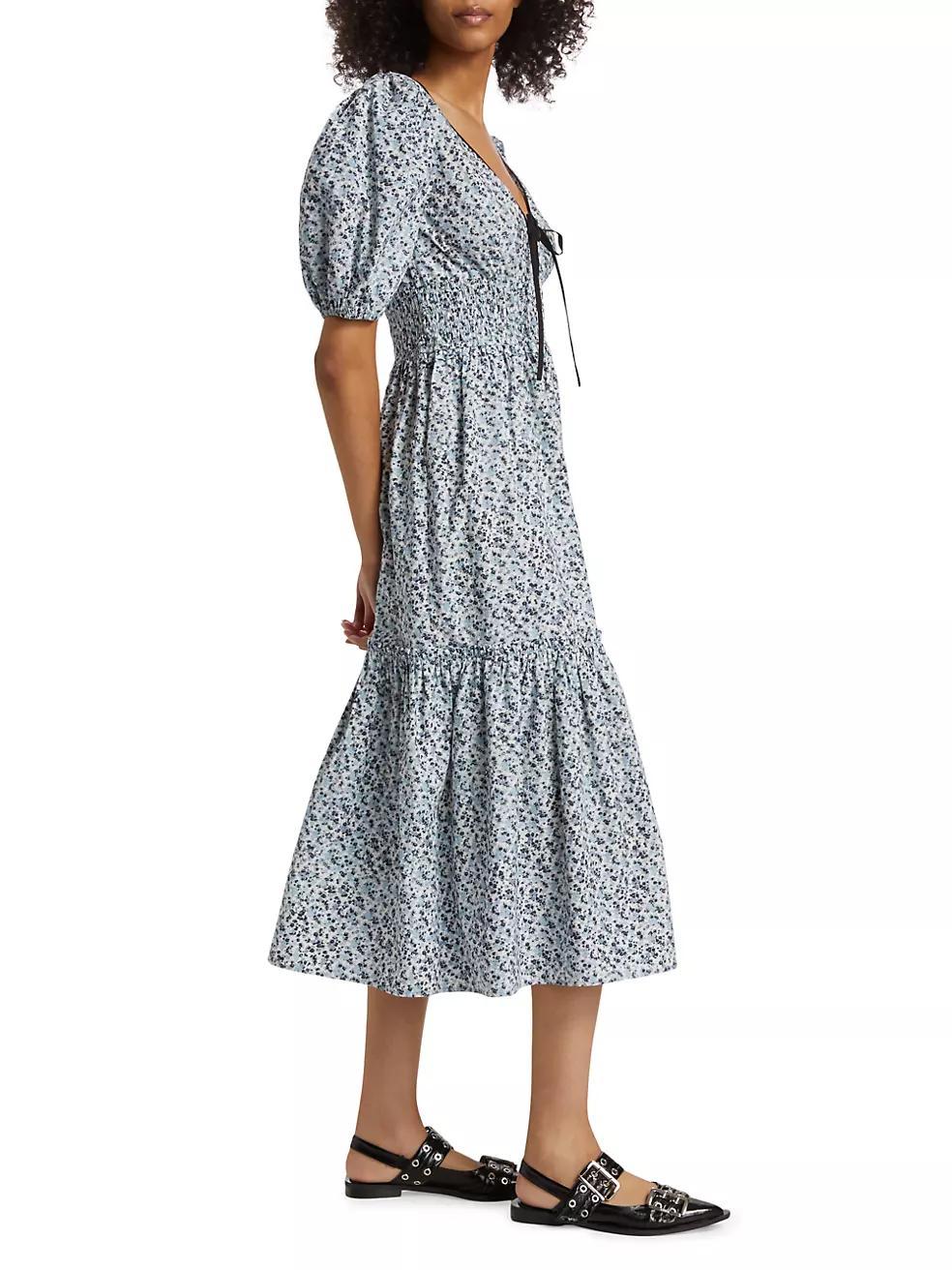 Floral Cotton Tie-Front Midi-Dress Product Image