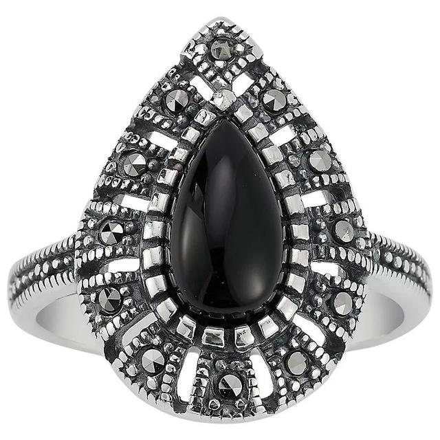 Sunkissed Sterling Sterling Silver Oxidized Black Onyx & Cubic Zirconia Ring, Womens Silver Tone Product Image