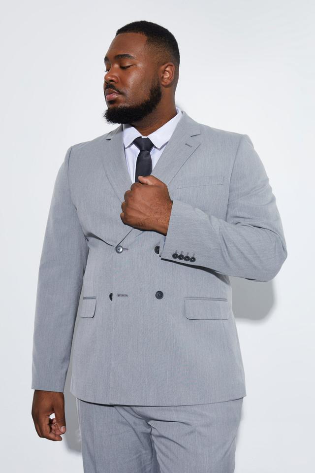 Mens Grey Plus Slim Double Breasted Suit Jacket, Grey Product Image