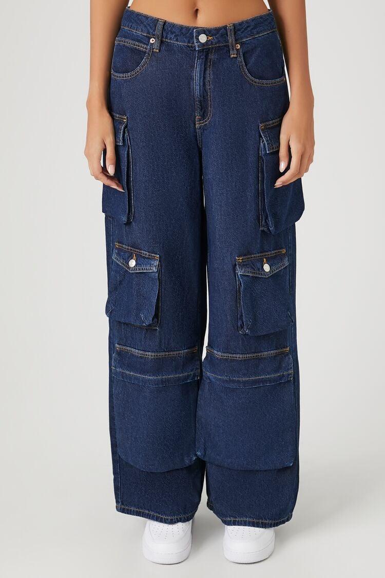 High-Rise Wide-Leg Cargo Jeans | Forever 21 product image