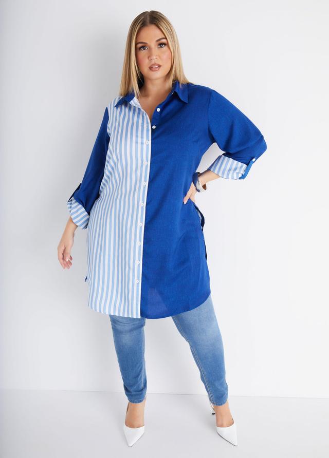 Plus Size Striped Paneled Duster Shirt Ashley Stewart Product Image