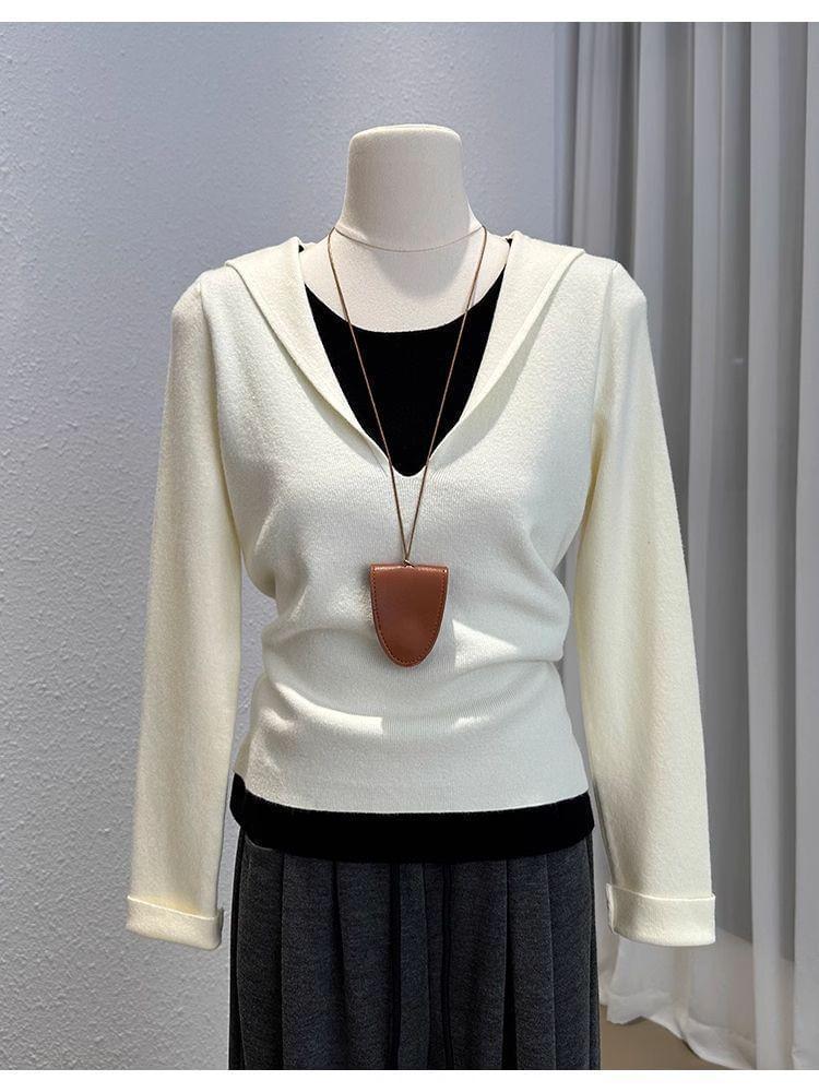 V-Neck Two Tone Mock Two-Piece Sweater Product Image