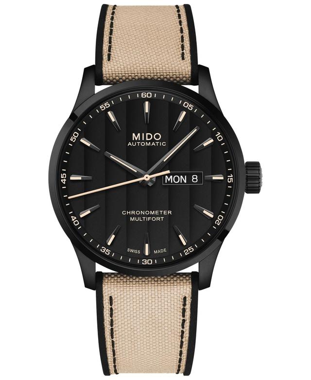 Mido Mens Swiss Automatic Multifort Chronometer Beige Fabric & Black Silicone Strap Watch 42mm Product Image