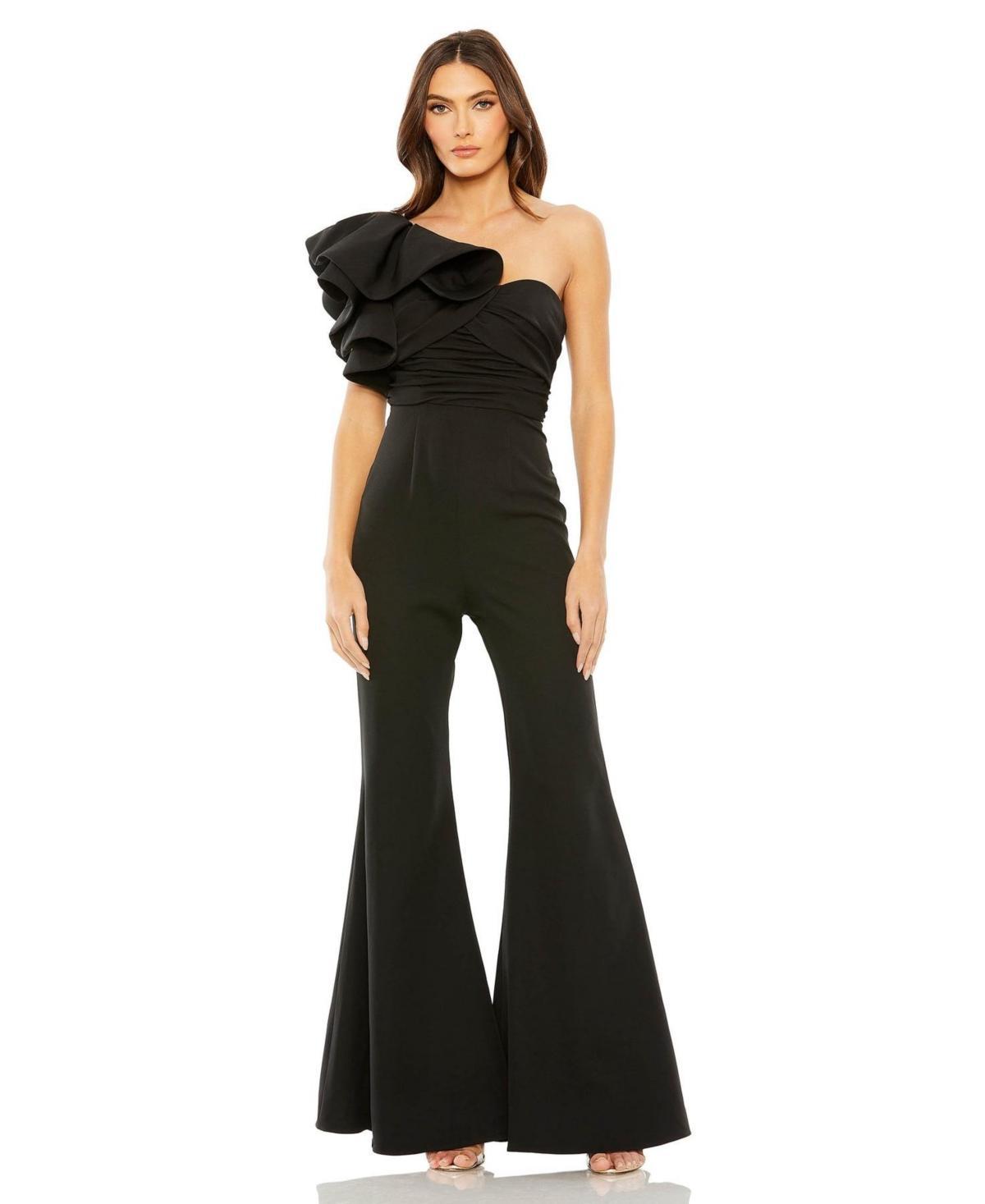 Mac Duggal One Shoulder Ruffled Detail Flared Jumpsuit Product Image