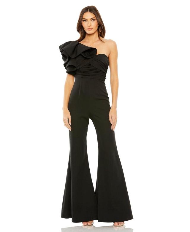 Womens One-Shoulder Flared Ruffled Jumpsuit Product Image