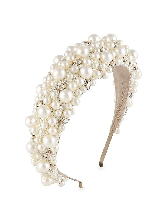 Womens Lux Faux Pearl-Embellished Padded Headband Product Image