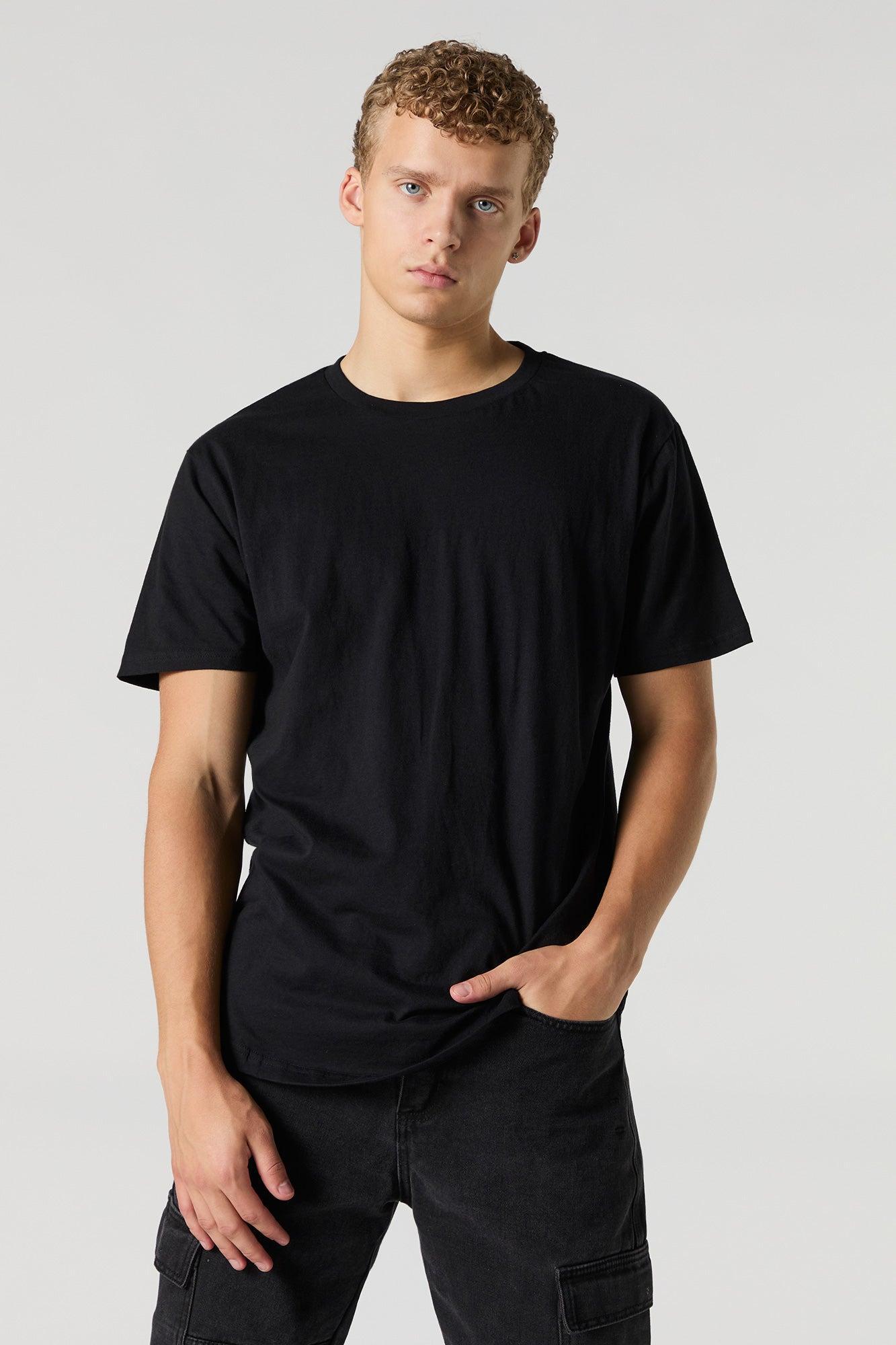 Solid Crewneck Curved Hem T-Shirt Male Product Image