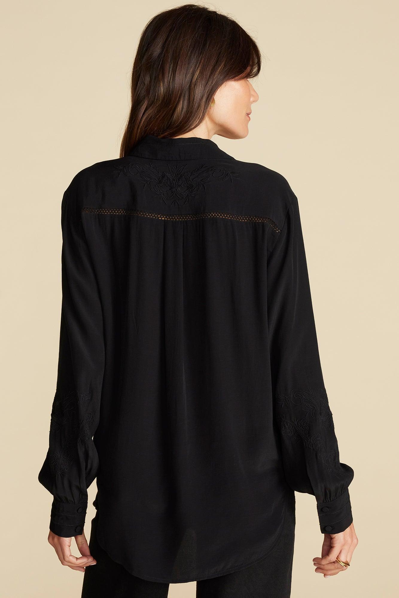 Melisande Embroidered Crepe Blouse - Black Product Image