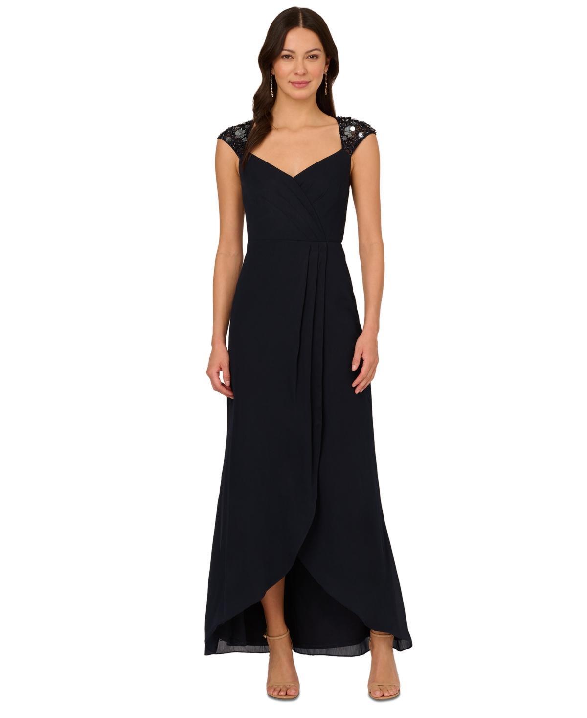 Adrianna Papell Womens Cap-Sleeve Chiffon Mermaid Gown product image