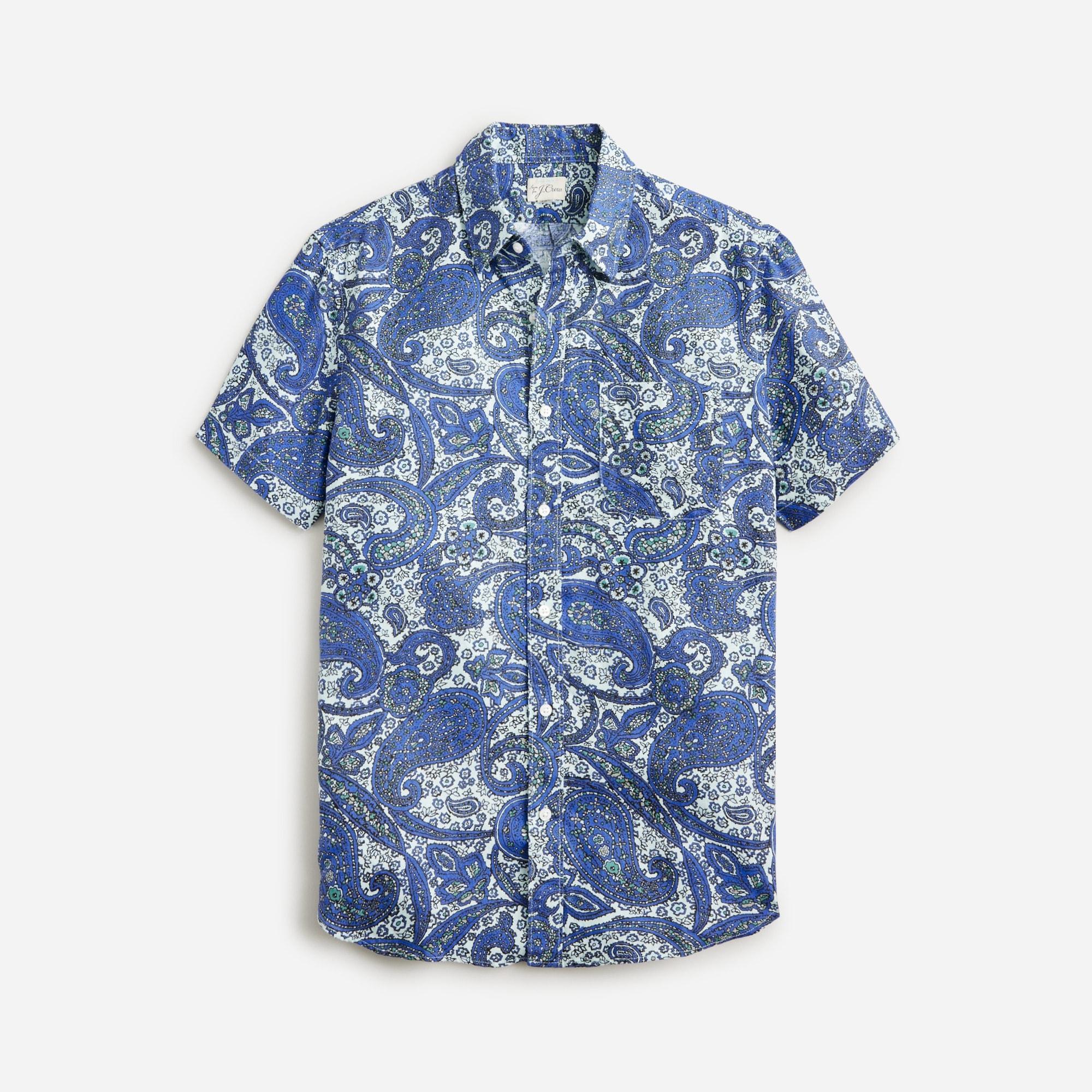 Short-sleeve linen shirt with point collar in print Product Image