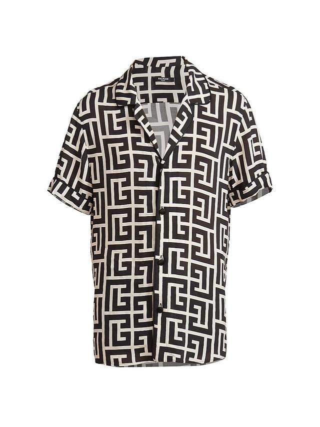 Mens Monogram-Print Button-Up Shirt Product Image