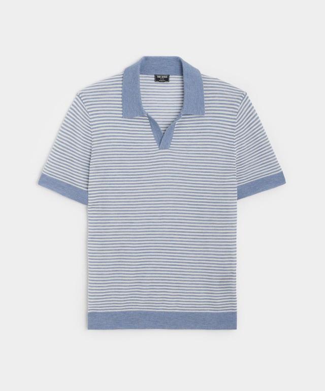 Premium Cashmere Montauk Polo in Sky Blue Stripe Product Image