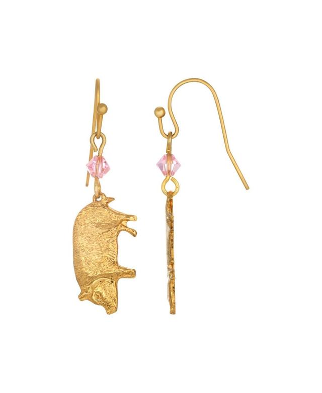 1928 Gold Tone Pink Bead Pig Drop Earrings, Womens Product Image