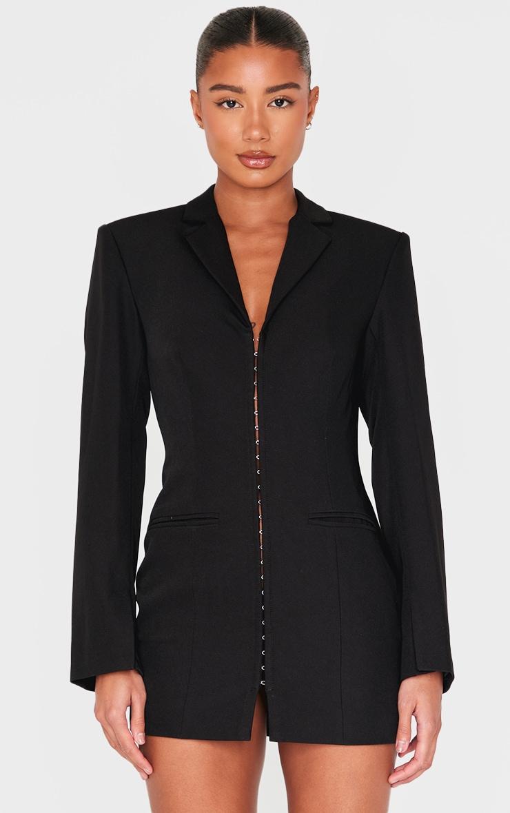 Black Hook And Eye Detail Blazer Dress Product Image