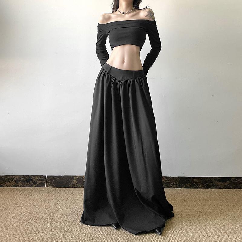 High Rise Plain Maxi A-Line Skirt Product Image