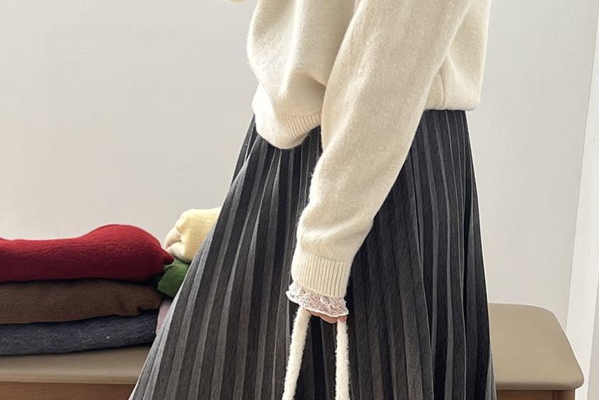 Elastic Waist Accordion Pleated Midi A-Line Skirt Product Image