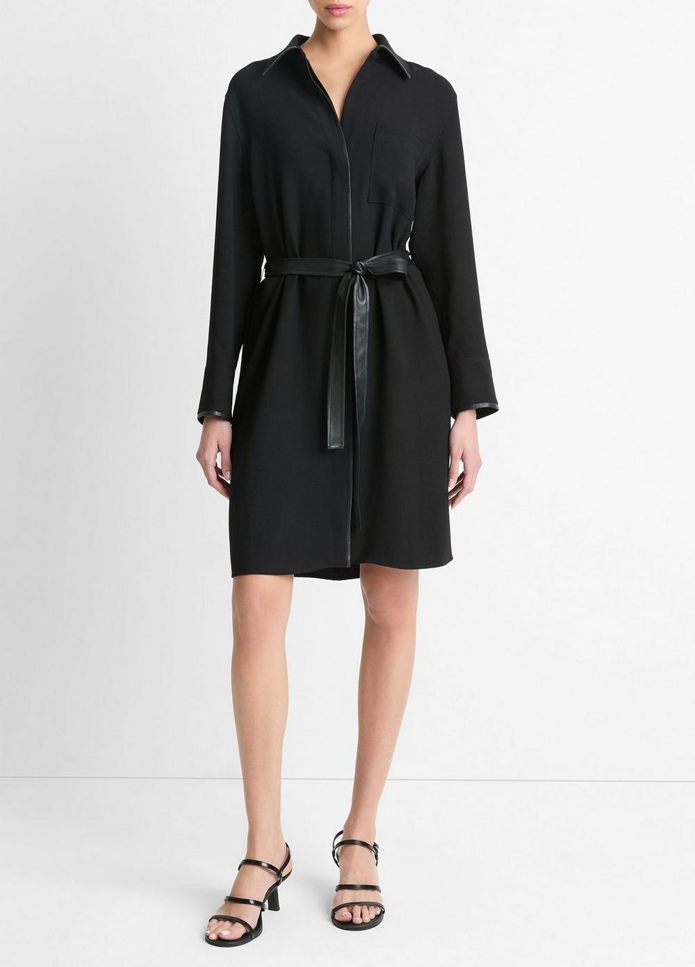 Faux Leather-Trim Shirt Dress Product Image