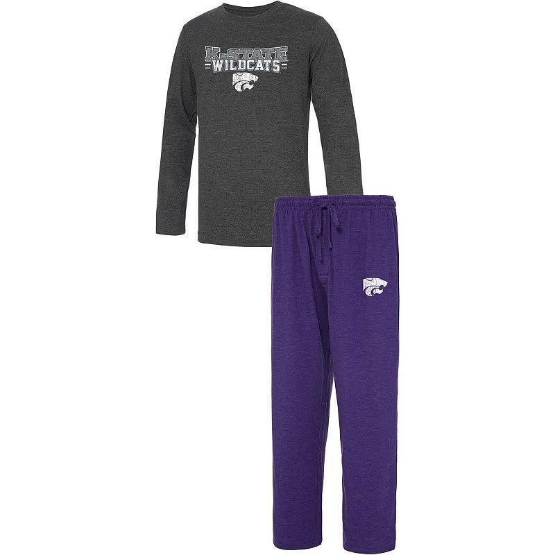 Mens Concepts Sport /Heathered Charcoal Kansas State Wildcats Meter Long Sleeve T-Shirt & Pants Sleep Set Product Image