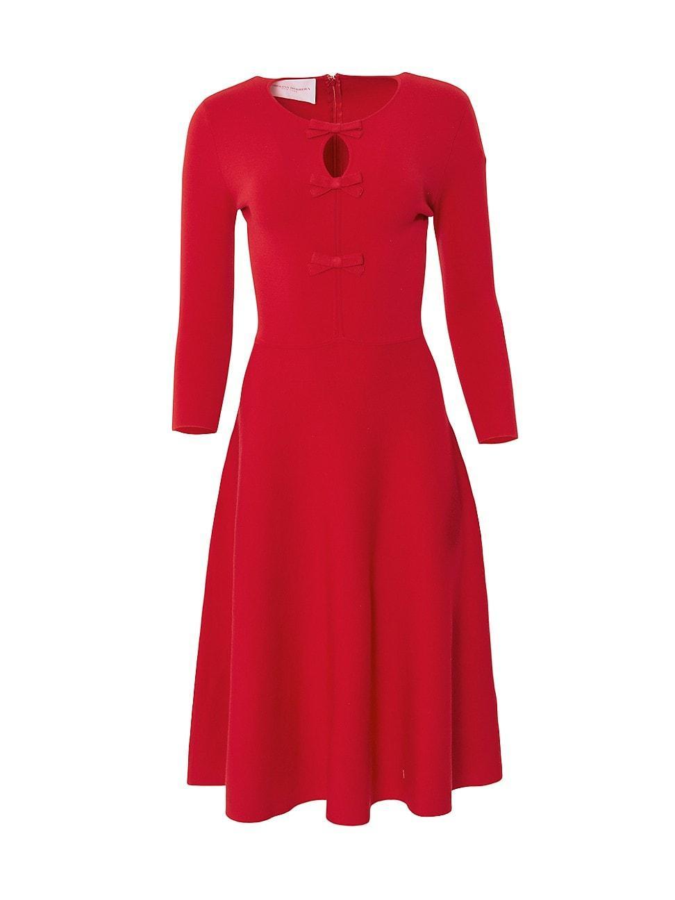 Womens Chalet Wool Knit Fit & Flare Bow-Trimmed Midi Dress Product Image